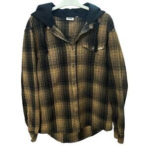 Vans Mens Hooded Flannel Shirt XXL Button Down Plaid Skater Long Sleeve Grunge